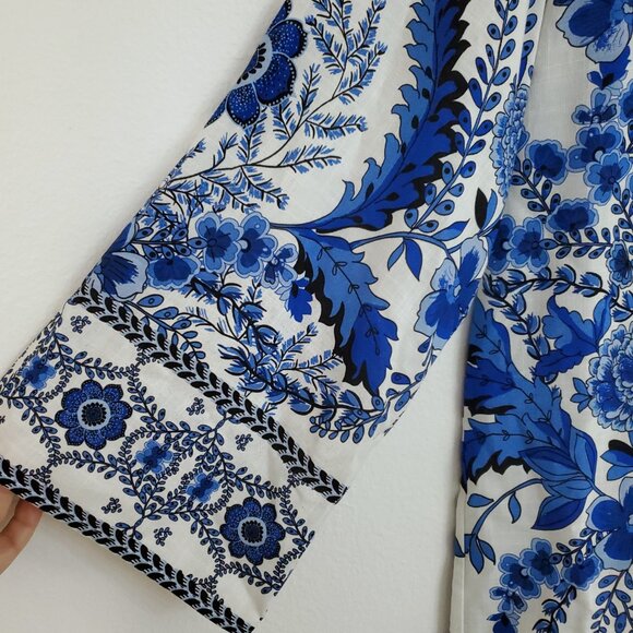 A Loves A Women's Floral Blu/White V-Neck Tassel Peasant Dress Size Large - Picture 4 of 15